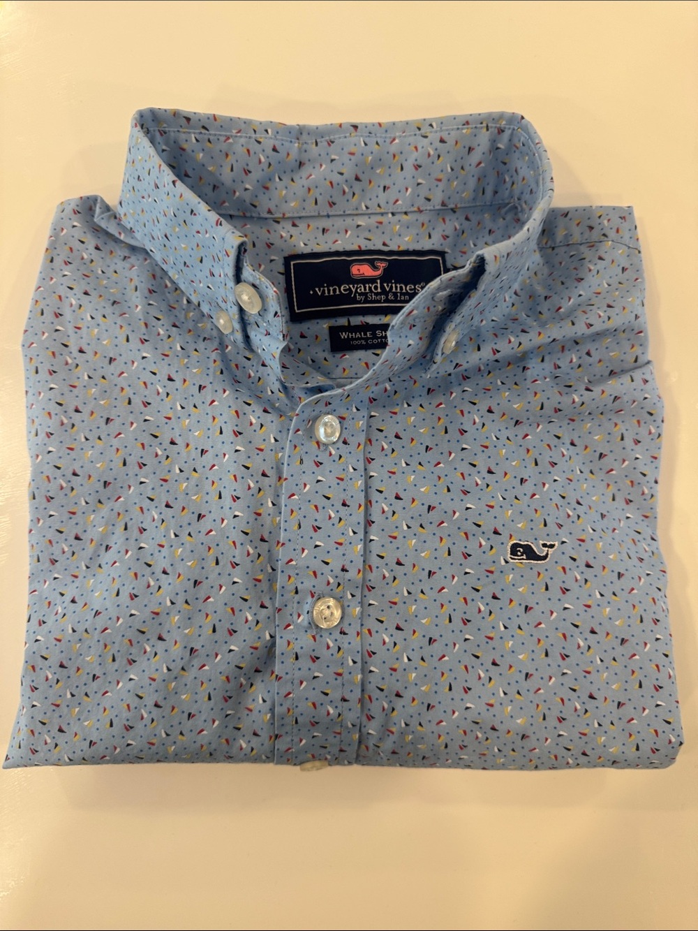 Vineyard Vines Light Blue Micro Sail Print Button-Down Whale Shirt size L (16)